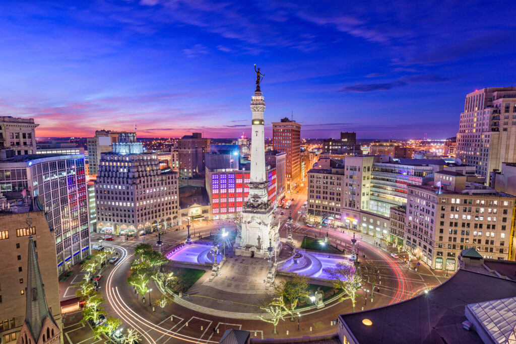 Indianapolis,Indiana,Usa,Skyline,Over,Monument,Circle.